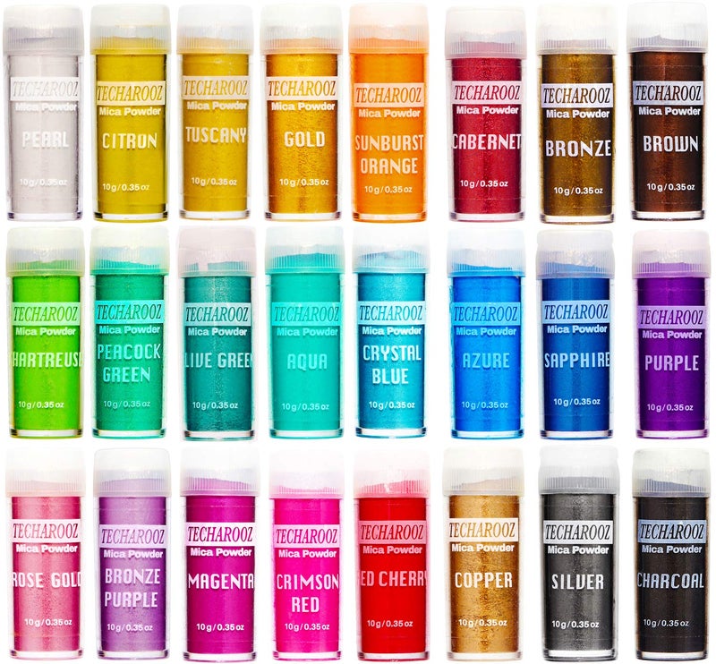 TECHAROOZ Mica Powder 24 Color Shake Jars Set - Cosmetic Grade Mica Pigment Powder for Soap Making  Epoxy Resin  Lip Gloss  Nails  Bath Bombs  Slime (10g per jar) - Image 1